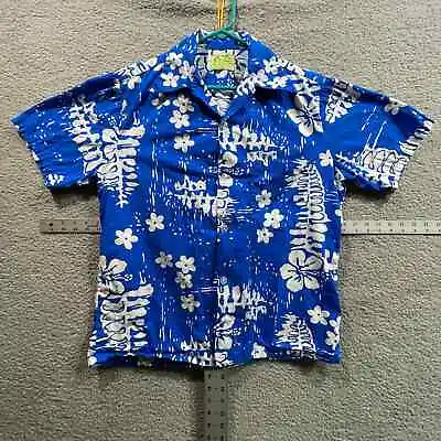 VINTAGE Ui Maikai Shirt Mens Medium Blue And White Hawaiian Aloha Cotton USA • $19.99