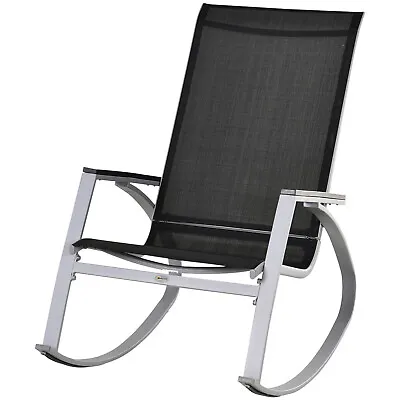 Outsunny Rocking Chair Sun Lounger Garden Seat High Back Texteline Black • £63.99