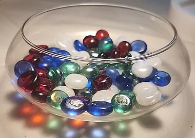 6-in Round Decorative Glass Dish With Multi Color Glass Flat Marbles. • $12