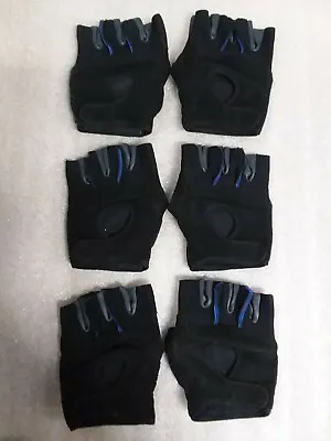 Medium Black & Blue Leather Open Fingered Work Gloves Finger-Less Lot Of 3 Pairs • $15