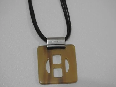 $325 • Buy Hermes Buffalo Horn  H  Necklace Pendant Adjustable Length
