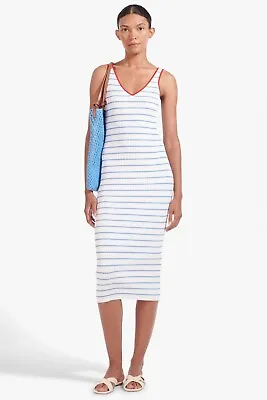 $124.50 • Buy STAUD NWT Sz M Dana Red White Blue Striped Knit Midi Dress V-Neck Sleeveless