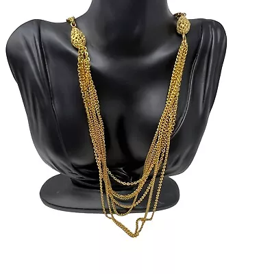 Multi Chain Necklace Gold Tone With Two Filigree Beads  • $11.95