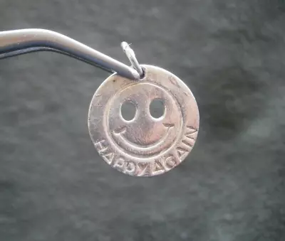 Happy Again Smiley Face Emojii Vtg Sterling Silver Bracelet Charm Pendant  1.7g • $8.50