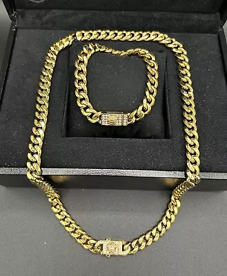 24” Cuban Links Chain & 8.5” Bracelet Medusa Cubic Zirconia Set 18k Gold Filled • $153.12