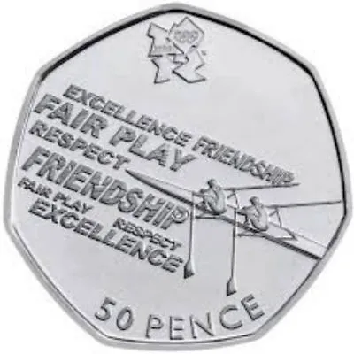 ROWING -  LONDON 2012 OLYMPIC 50p FIFTY PENCE COIN CIRCULATED BUT GOOD COND • £4.99