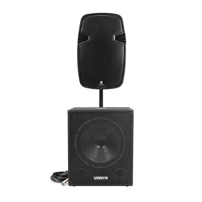 Vonyx SPJ-1200A 12  Active PA Speaker With SWA18 Subwoofer Pole & Cables 1600W • £479