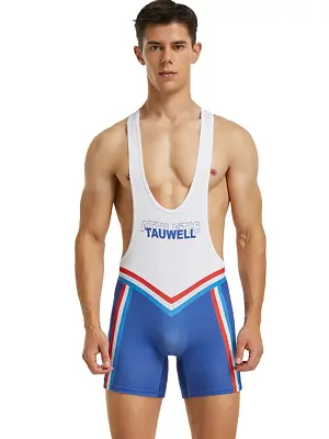 Mens Large White Stripe Panel Sexy Lycra Cycle Wrestling Singlet Bodysuit Gay UK • £22.95