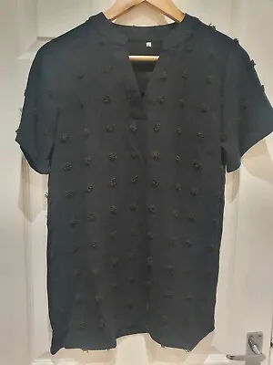 £8 • Buy V Neck Short Sleeve T-shirt Polka Dot Blouse, Black/ Navy Blue, Size S❗