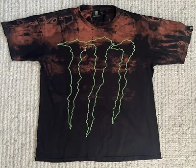 Men’s Vintage Monster Energy Tie Dye T-Shirt Flame Distressed Look Size Large • $28