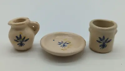 1993 THT Tender Heart Treasures Miniature Dollhouse Stoneware Dishes Blue Wheat • $6.92
