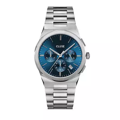 CLUSE Vigoureux Chronograph Blue/Silver Steel Link Watch CW20801 • $299