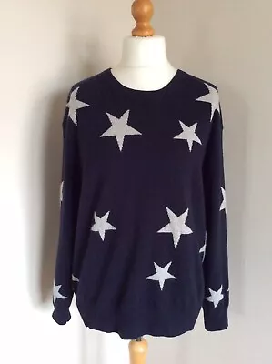 M&S Autograph 100% Cashmere Oversized Jumper Navy Blue Stars Size UK 12 • £20