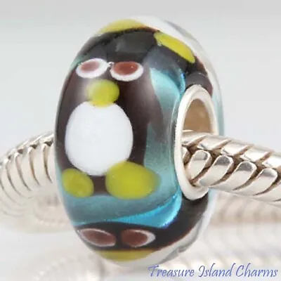 Penguin Lampwork Murano Glass 925 Sterling Silver European Bead Charm Euro • £13.46