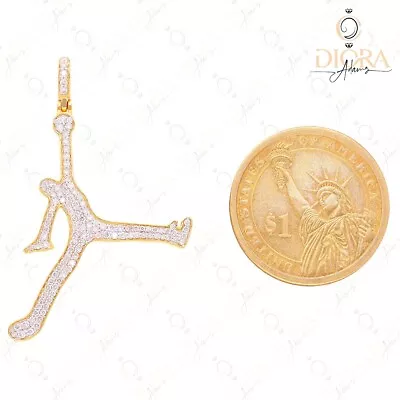 10K Yellow Gold NBA Charm Pendant Jordan Iced Out Pendant Jumpman Necklace • $1247.50