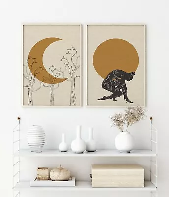 Set Of 2 Moon Sun Abstract Boho Art Poster Print. Great Home Decor • £61.34