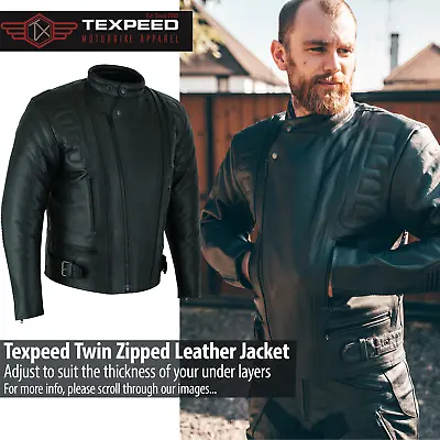 Motorcycle Leather Jacket Biker Motorbike Touring Cruiser With Genuine CE Armour • $111.97