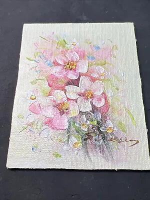 $19.97 • Buy Vintage - Pink & White & Cream Floral 4x5 Oil Painting Canvas Board 1970’s