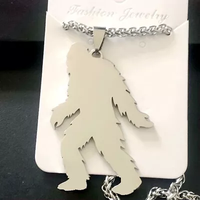 BIG Stainless Steel Yeti Sasquatch Bigfoot Monster Amulet Pendant Chain Necklace • $34.99