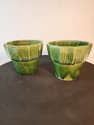 Vintage HULL 41 USA Ruffled Top Green Pottery Planter 4” 2 Pots • $21