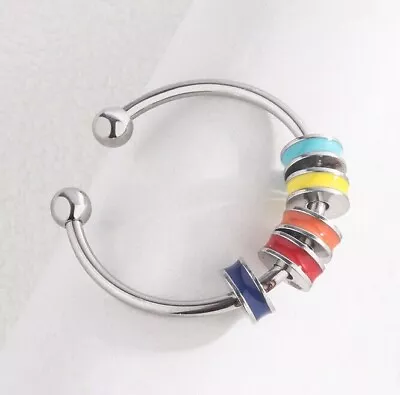 £2.99 • Buy Unisex Anti Anxiety Rings Silver Adjustable Anxiety Relief Spinning Fidget Ring