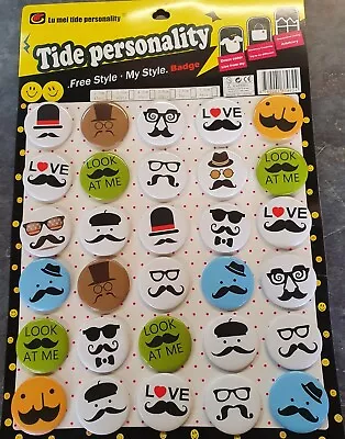 £9.95 • Buy 30x Moustache Tache Funny Face Moustache Badges 4.5cm Diameter UKSeller Free P&P