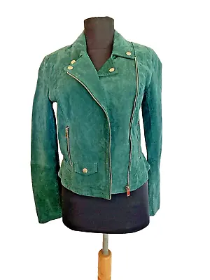 Zara Green Suede Leather Motorcycle Jacket - Size Medium • $44.95