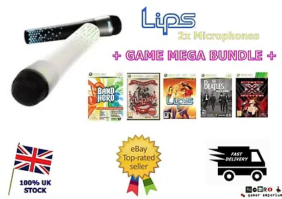 Xbox 360 LIPS 195+ Song MEGA 5 Game KARAOKE Bundle +2 WIRELESS Microphones MICS • £33.95