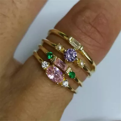 4pcs/set Gold Plated Zircon Ring Sets Women Jewelry Stackable Wedding Party Gift • $2.07