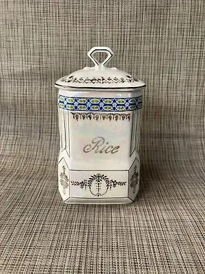 Antique/Vintage  Victoria Czechoslovakia  RICE Canister W/Lid #3100 Floral Blue • $14.99