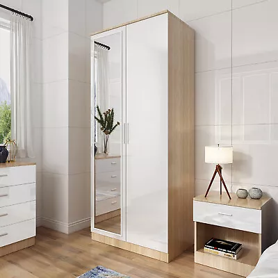 2/3 Door Multicolor Corner Wardrobe Mirror High Gloss Cupboard With Hanging Rail • £136.98