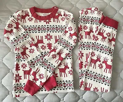 $12 • Buy Hanna Andersson Organic  Cotton Holiday Reindeer  Long Johns Pajamas   130 Us 8