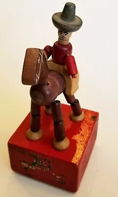 Vtg Kohner Wood Horse Cowboy Horse Bronco Bill Push Button Puppet Articulated • $35