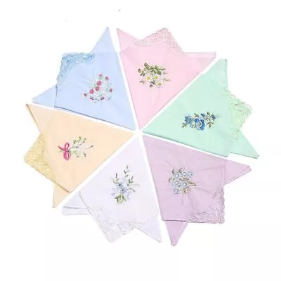 6Pcs 28x28cm Square 100% Cotton Flower Embroidered Lace Women Handkerchiefs • £6.11