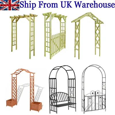 Wood Side Decorative Metal Garden Arch With Gate Outdoor Climbing Plants Archway • £40.92