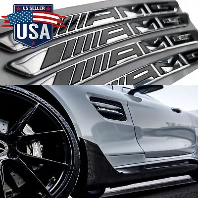 Set Of 4 Chrome&Black For AMG Emblem Badge Sport Wheel Wheels Rim Sticker Decal • $13.99