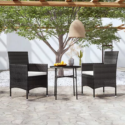 3 Piece Garden Dining Set Poly Rattan Black Q8D2 • $451.59