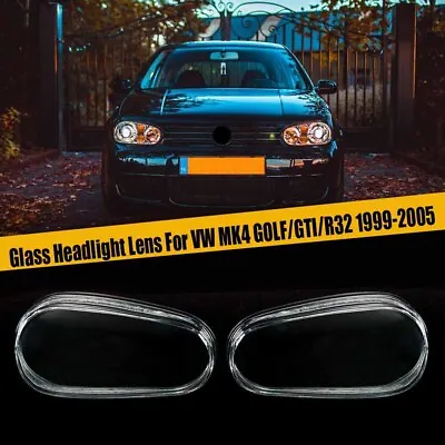 Glass Left & Right Car Headlight Headlamp Lens Cover For VW Golf MK4 1999-2005 • $68.99