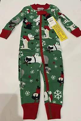 HANNA ANDERSSON Boy Girl SZ 70/6-12M Green Dogs Christmas Organic Zip Pajamas • $21.50