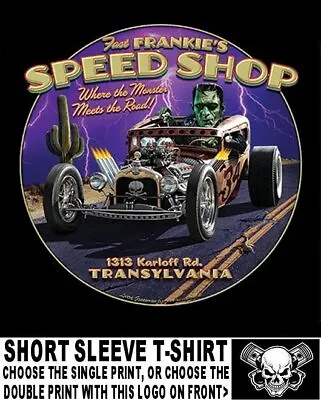 Frankenstein Monster Speed Shop Hemi Hot Rod Coupe Gothic Skull Car T-shirt AB3 • $29.99