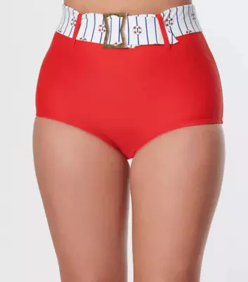 Unique Vintage Red High Waist Belted Bikini Swim Bottom 2X • $22