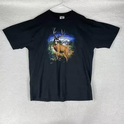 Vintage Deer Buck T Shirt Mens Size XL Black Graphic Tee USA Made Jerzees • $22.88