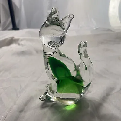 Vintage Murano Glass Green Cat Figurine  5” • $30