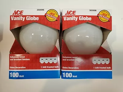 Lot Of 2 Ace Vanity Globe Large 5  Diameter 100w G40 Frosted Bulb Medium Base • $21.99