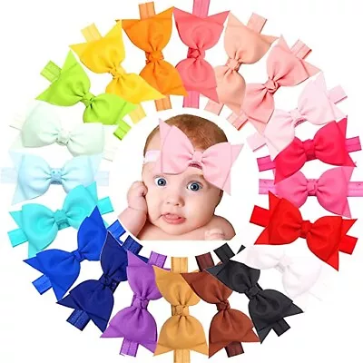 $7.99 • Buy 20pcs Baby Girls Headbands W/ 5in Hair Bows Soft Band For Infants & Toddlers