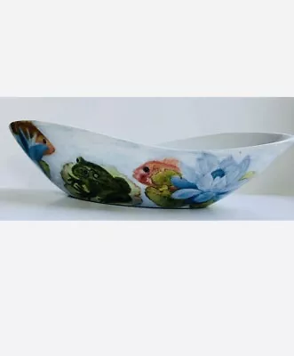 Vintage Denmark Vitrified Porcelain Asymmetrical Bowl Koi Goldfish Frog Dish • $23