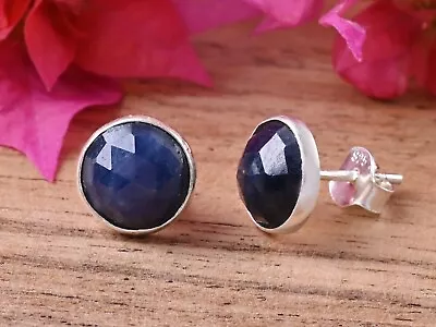 Round Natural Blue Sapphire Gemstone Jewelry925 Sterling Silver Studs Earrings • $166.10