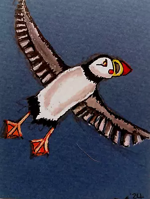 ACEO Original Bird Painting 'Puffin-The Joy Of Flight'  By AlisonE • £1.99