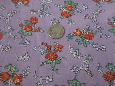 VINTAGE COTTON FEEDSACK FABRIC ORANGE & WHITE FLOWERS ON LAVENDAR 35  X 54  • $26