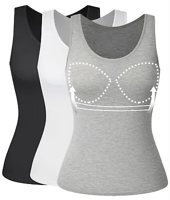 £6.79 • Buy UK Women Seamless Tank Tops Camisole With Built In Padded Bra Vest Underwear BKL